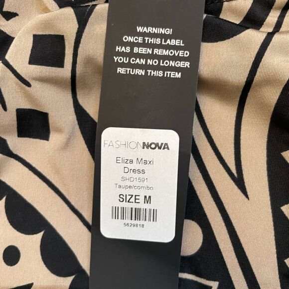 Fashion Nova Eliza Maxi Dress Women Medium Beige Pattern Stretch NWT - Picture 6 of 8